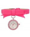You'll love the vibrant color and unique styling of this Betsey Johnson watch. With a crystal-accented dial that dangles from a grosgrain strap, everyday you wear it will be a present.