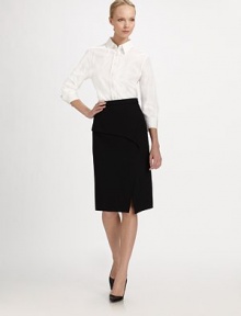 Beautifully tailored, smart cotton, accented with an embroidered monogram at the cuff.Pointed collarThree-quarter sleevesButton frontButton cuffBack yokeSignature embroidery at cuffAbout 25 from shoulder to hemCottonDry cleanMade in Italy of imported fabric Model shown is 5'11 (180cm) wearing US size 4. Beautifully tailored, smart cotton, accented with an embroidered monogram at the cuff.Pointed collarThree-quarter sleevesButton frontButton cuffBack yokeSignature embroidery at cuffAbout 25 from shoulder to hemCottonDry cleanMade in Italy of imported fabric Model shown is 5'11 (180cm) wearing US size 4.
