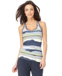Nike's striped, racerback tank is an essential piece for your workout wardrobe! The slim fit and built-in shelf bra add extra support for your run or yoga routine. Nike's striped, racerback tank is an essential piece for your workout wardrobe! The slim fit and built-in shelf bra add extra support for your run or yoga routine.