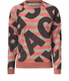 Logo-detailed and ultra-cool, this bold sweatshirt from Marc by Marc Jacobs adds a stylish jolt to your casual look - Crew neck, long raglan sleeves, allover logo and stripe print, banded hem, slim fit - Wear with sport pants, jeans, or shorts