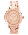 Pave accents swim and shimmer along a rosy timepiece from Vince Camuto.