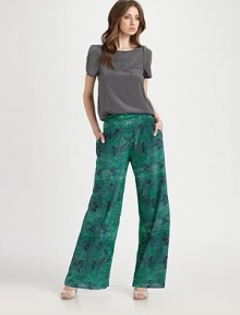Loose and effortless in printed silk that flows wide-leg silhouette from hip to hem.High waistFlat frontSide zipperSlash pocketsRise, about 12Inseam, about 30Silk/spandexDry cleanImportedModel shown is 5'10 (177cm) wearing US size Small. Loose and effortless in printed silk that flows wide-leg silhouette from hip to hem.High waistFlat frontSide zipperSlash pocketsRise, about 12Inseam, about 30Silk/spandexDry cleanImportedModel shown is 5'10 (177cm) wearing US size Small.