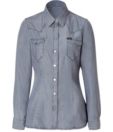 Super stylish silver grey western shirt - Make a chic statement in this adorable western-inspired long sleeve shirt - Flattering feminine cut with a traditional western yolk and front pockets - Style with flared jeans, a fringe scarf, and a poncho for boho cool - Try with a maxi-shirt, boots, and a felt hat Super stylish silver grey western shirt - Make a chic statement in this adorable western-inspired long sleeve shirt - Flattering feminine cut with a traditional western yolk and front pockets - Style with flared jeans, a fringe scarf, and a poncho for boho cool - Try with a maxi-shirt, boots, and a felt hat