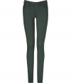 Deep green skinny jeans in a classic five-pocket design - Hint of Spandex creates super-tight tube leg style - Ultra-sexy - Pair with a chiffon tunic or silk blouse, and booties, heels or platform sandals