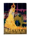 Your home will feel as festive as spring in Sevilla with this vintage-styled wooden sign. A stunning flamenco dancer strikes a pose under a starry sky with the magnificent Spanish city at her back.