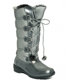 With their silver metallic waterproof material, Sporto's Lisa cold weather boots have a fashionably futuristic look. A faux fur cuff and lining as well as Thermolite Insole technology ensure that you'll stay warm and dry all winter long. With their silver metallic waterproof material, Sporto's Lisa cold weather boots have a fashionably futuristic look. A faux fur cuff and lining as well as Thermolite Insole technology ensure that you'll stay warm and dry all winter long.