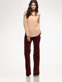 Lush corduroy tailored in a chic wide-leg silhouette.THE FITFitted from hips to thighs Rise, about 8 Inseam, about 35THE DETAILSZip fly Front and back patch pockets 98% cotton/2% spandex Machine wash Made in USA of imported fabric Lush corduroy tailored in a chic wide-leg silhouette.THE FITFitted from hips to thighs Rise, about 8 Inseam, about 35THE DETAILSZip fly Front and back patch pockets 98% cotton/2% spandex Machine wash Made in USA of imported fabric
