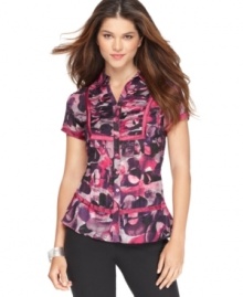 Make a pattern play in this chic – and affordable – shirt from NY Collection. The satin trim adds a luxe touch! Make a pattern play in this chic – and affordable – shirt from NY Collection. The satin trim adds a luxe touch!
