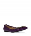 Work a burst of color into chic classic looks with Salvatore Ferragamos purple patent leather ballerinas, complete with a sleek logo buckle for that iconic edge - Rounded toe, elasticized topline, rubber sole - Pair with everything from tees and favorite skinnies to boucl? jackets and tailored skirts
