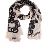 Ultra feminine and equally eye-catching, Diane von Furstenbergs cashmere chain print scarf is an Uptown-chic choice for both indoors and out - Allover chain link print, frayed ends - Wear with cashmere pullovers, or wrapped around sleek leather jackets