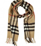 Finish your look on an iconic note with Burberry Londons giant check scarf, detailed in brushed cashmere for luxuriously cozy results - Fringing at both ends - Wear inside over bright knit sweaters, or outdoors over classic coats with leather gloves