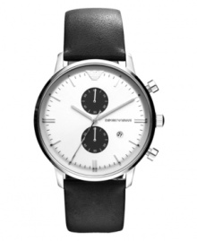 Tuxedo-inspired cool: this classic chronograph watch from Emporio Armani boasts rich black-and-white style. Tuxedo-inspired cool: this classic chronograph watch from Emporio Armani boasts rich black-and-white style.