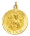 Keep your faith close to your heart. This intricate medal charm features a divine depiction, as well as the words: Saint John Pray For Us in 14k gold. Chain not included. Approximate length: 9/10 inch. Approximate width: 6/10 inch.