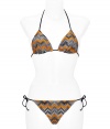 Inject city chic into your poolside look with Missonis mandarin-multi string bikini, detailed with black trim for an edgy modern finish - Self-tie string halter strap and back - Self-tie side strings on bottom - Comes with a matching drawstring pouch - Wear with jet black sandals and oversized beach totes