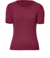 Sophisticated style is effortlessly achieved with this ultra-chic cashmere top from Malo - Round neck, short sleeves, slim fit, ribbed cuffs and hem - Wear with a pencil skirt, slim trousers, or skinny jeans