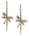 Spread your style wings with these chic hoops from Betsey Johnson. Earrings feature dragonfly charms and round-cut crystal accents. Crafted in gold tone mixed metal. Approximate diameter: 1-3/4 inches.