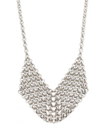 You're a soldier to great style. Bar III's innovative necklace combines a burnished armor design, polished silver tone mixed metal, and a trendy long chain setting. Approximate length: 37 inches. Approximate drop length: 3-1/2 inches. Approximate drop width: 1-7/8 inches. You're a soldier to great style. Bar III's innovative necklace combines a burnished armor design, polished silver tone mixed metal, and a trendy long chain setting. Approximate length: 37 inches. Approximate drop length: 3-1/2 inches. Approximate drop width: 1-7/8 inches.
