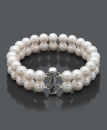 Provide your wardrobe with a timeless piece. This sophisticated bracelet features two rows of pretty cultured freshwater pearls (8-1/2-9-1/2 mm) in a sterling silver setting. Approximate length: 8 inches. Provide your wardrobe with a timeless piece. This sophisticated bracelet features two rows of pretty cultured freshwater pearls (8-1/2-9-1/2 mm) in a sterling silver setting. Approximate length: 8 inches.