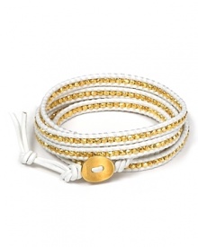 Add a touch of boho glamour to your look with this gold-embellished leather wrap bracelet from Chan Luu. Add a touch of boho glamour to your look with this gold-embellished leather wrap bracelet from Chan Luu.