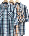 Add a pop of plaid into your wardrobe for a preppy upgrade with this slim-fitting woven shirt from Izod.