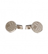 An abstract version of the classic check print covers these sleek silver-toned cufflinks from Burberry London - Round shape, check print-inspired design, silver-toned brass - Perfect for your dressed up looks or as a thoughtful gift