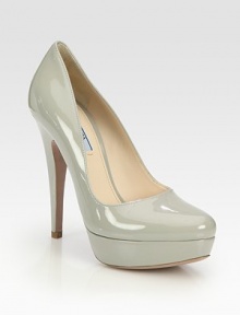 Patent leather style with rounded toe and platform. Self-covered heel, 5 (125mm)Covered platform, 1 (25mm)Compares to a 4 heel (100mm)Patent leather upperLeather lining and solePadded insoleMade in ItalyOUR FIT MODEL RECOMMENDS ordering true whole size; ½ sizes should order the next whole size up. Patent leather style with rounded toe and platform. Self-covered heel, 5 (125mm)Covered platform, 1 (25mm)Compares to a 4 heel (100mm)Patent leather upperLeather lining and solePadded insoleMade in ItalyOUR FIT MODEL RECOMMENDS ordering true whole size; ½ sizes should order the next whole size up.