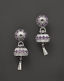 Inspired by Zen philosophy, these earrings from Paul Morelli gleam with intricately detailed sterling silver meditation bells, set with amethyst and black spinel. Inspired by Zen philosophy, these earrings from Paul Morelli gleam with intricately detailed sterling silver meditation bells, set with amethyst and black spinel.