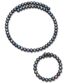 Wrap yourself in elegance. A matching wire coil necklace and bracelet in black cultured freshwater pearls (6-6-1/2 mm) make an elegant statement, perfect for any occasion. Approximate length (necklace): 18 inches. Approximate length (bracelet): 7 inches. Wrap yourself in elegance. A matching wire coil necklace and bracelet in black cultured freshwater pearls (6-6-1/2 mm) make an elegant statement, perfect for any occasion. Approximate length (necklace): 18 inches. Approximate length (bracelet): 7 inches.