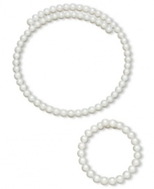 Wrap yourself in elegance. A matching wire coil necklace and bracelet in white cultured freshwater pearls (6-6-1/2 mm) make an elegant statement, perfect for any occasion. Approximate length (necklace): 18 inches. Approximate length (bracelet): 7 inches. Wrap yourself in elegance. A matching wire coil necklace and bracelet in white cultured freshwater pearls (6-6-1/2 mm) make an elegant statement, perfect for any occasion. Approximate length (necklace): 18 inches. Approximate length (bracelet): 7 inches.