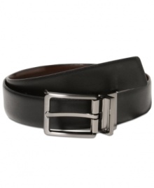 Don't worry about getting held up when you're searching for the right accessory with this reversible belt from Perry Ellis. Don't worry about getting held up when you're searching for the right accessory with this reversible belt from Perry Ellis.