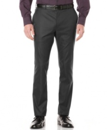 Step-up your dressy look from solid to sophisticated with these pin-striped Perry Ellis pants. Step-up your dressy look from solid to sophisticated with these pin-striped Perry Ellis pants.