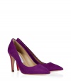 Channel bold eighties-inspired style with these vibrant suede pumps from Diane von Furstenberg- Pointed toe, supple suede upper, contrasting snake-embossed leather mid-length high heel- Style with slim jeans and a silk blouse or a sleek cocktail sheath