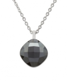 Get ready for the party in this retro 70s-inspired design. Swarovski's sparkling Jet Hematite crystal hangs elegantly on a silver tone mixed metal chain. Approximate length: 14-7/8 inches. Approximate drop: 1 inch. Get ready for the party in this retro 70s-inspired design. Swarovski's sparkling Jet Hematite crystal hangs elegantly on a silver tone mixed metal chain. Approximate length: 14-7/8 inches. Approximate drop: 1 inch.