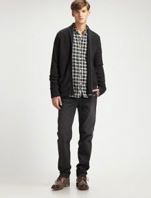 A tapered fit with contemporary appeal, in soft and rugged cotton twill. Five-pocket styleInseam, about 33Cotton twillMachine washMade in USA A tapered fit with contemporary appeal, in soft and rugged cotton twill. Five-pocket styleInseam, about 33Cotton twillMachine washMade in USA