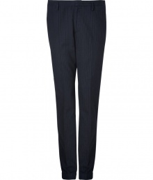 Exquisitely tailored for a flawless fit, Marc by Marc Jacobs pinstriped pants are a wardrobe staple guaranteed to give your look a seamlessly sophisticated edge - Side and buttoned back slit pockets, hidden hook closure, belt loops - Contemporary tailored fit - Wear with an immaculately cut shirt and matching pinstriped blazer Exquisitely tailored for a flawless fit, Marc by Marc Jacobs pinstriped pants are a wardrobe staple guaranteed to give your look a seamlessly sophisticated edge - Side and buttoned back slit pockets, hidden hook closure, belt loops - Contemporary tailored fit - Wear with an immaculately cut shirt and matching pinstriped blazer