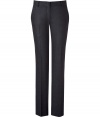 Luxurious pants made ​.​.of fine charcoal grey wool - In the elegant, new silhouette with straight legs and flattering creases - Moderately high rise - A classic AND fashionable look that works great for the office, leisure and evening - Looks mature, serious and dressed up - A great basic piece to wear with blouses, tops, cardigans