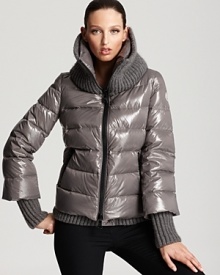 Soft, chunky knit trim lends a sweater-like feel to Moncler's Cigale down coat, an ultra-cozy style with trend-right staying power. An interior bib gives an extra layer or warmth. Soft, chunky knit trim lends a sweater-like feel to Moncler's Cigale down coat, an ultra-cozy style with trend-right staying power. An interior bib gives an extra layer or warmth.