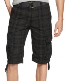 This season you'll want to avoid those old baggy, floppy, almost-to-ankle cargo shorts in favor of darker, leaner, more dressed-up styles. One excellent option: These just-below-the-knee drawstring plaid cargos from Wear First. (They even come with belt included.) This season you'll want to avoid those old baggy, floppy, almost-to-ankle cargo shorts in favor of darker, leaner, more dressed-up styles. One excellent option: These just-below-the-knee drawstring plaid cargos from Wear First. (They even come with belt included.)