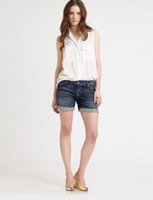 Soft open-weave denim in a slouchy, hip-slung roll-up cut.THE FITSits at hipRise, about 7Inseam, about 5½THE DETAILSWhiskering and distressed detailsZip flyFive-pocket style98% cotton/2% spandexMachine washMade in USA of imported fabricModel shown is 5'9½ (176cm) wearing US size 4. Soft open-weave denim in a slouchy, hip-slung roll-up cut.THE FITSits at hipRise, about 7Inseam, about 5½THE DETAILSWhiskering and distressed detailsZip flyFive-pocket style98% cotton/2% spandexMachine washMade in USA of imported fabricModel shown is 5'9½ (176cm) wearing US size 4.