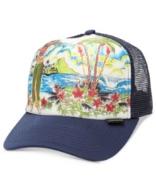 Paradise found. This tropical graphic trucker hat from Quiksilver tops off your chilled-out style. Paradise found. This tropical graphic trucker hat from Quiksilver tops off your chilled-out style.
