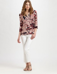 From its lively floral-animal print to its luxurious silk fabrication, this top would be a divine addition to any wardrobe.Split neckThree-quarter sleevesAllover printPull-on styleAbout 28 from shoulder to hemSilkDry cleanImported Model shown is 5'9½ (176cm) wearing US size 4. From its lively floral-animal print to its luxurious silk fabrication, this top would be a divine addition to any wardrobe.Split neckThree-quarter sleevesAllover printPull-on styleAbout 28 from shoulder to hemSilkDry cleanImported Model shown is 5'9½ (176cm) wearing US size 4.