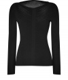 Ultra cool with its vented pleat paneling, Alberta Ferrettis black wool pullover is an exquisitely contemporary take on sleek city knitwear - Wide neckline, long sleeves, pleated front paneling with black mesh underlay - Form-fitting - Wear with jet black separates for a modern-minimalist look