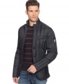 Armani Jeans add the wit of warm, channel-quilted construction to a traditional three-button sports jacket.