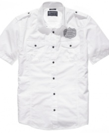 You won't need any style policing with this military-inspired woven shirt from American Rag. You won't need any style policing with this military-inspired woven shirt from American Rag.