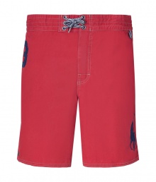 Sporty swim trunks in fine, red cotton and nylon blend - Casually cool, cut to hit mid-thigh - Drawstring tie waist and flap pocket at rear - Extra-large, iconic navy polo pony graphic - Stylish and utilitarian, perfect for the beach or vacation - Wear solo or pair with a t-shirt or polo and leather flip flops Sporty swim trunks in fine, red cotton and nylon blend - Casually cool, cut to hit mid-thigh - Drawstring tie waist and flap pocket at rear - Extra-large, iconic navy polo pony graphic - Stylish and utilitarian, perfect for the beach or vacation - Wear solo or pair with a t-shirt or polo and leather flip flops