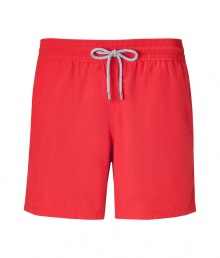 A brand original style since the 70s, Vilebrequins Moorea swim trunks are as iconic as they are cool - Waterproof elastic waistband, back flap pocket, side slit pockets, back eyelets for release of water, durable drawstring cord with stainless metal aglets, interior cotton briefs - Classic slim fit - Wear in the water, or post-swim with a polo and flip-flops - Comes with a logo printed drawstring pouch