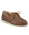 Shearling lining adds extra comfort to these classic moc toe deck shoes from Sperry Top-Sider.