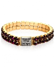 Make a statement with this stretch bracelet from RACHEL Rachel Roy. Crafted from gold-tone and silver-tone mixed metal, the bracelet also features purple glass stones while delivering a message. Approximate inner diameter: 2-1/4 inches. Approximate plate diameter: 1/2 inch. Make a statement with this stretch bracelet from RACHEL Rachel Roy. Crafted from gold-tone and silver-tone mixed metal, the bracelet also features purple glass stones while delivering a message. Approximate inner diameter: 2-1/4 inches. Approximate plate diameter: 1/2 inch.