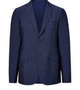 Exquisitely tailored with a flawless slim fit, Jil Sanders classic navy blazer guarantees to give your look a seamlessly sophisticated edge - Notched lapel, long sleeves, buttoned cuffs, double-buttoned front, flap pockets, back vent - Contemporary slim fit - Wear with an immaculately cut shirt and matching slim fit trousers