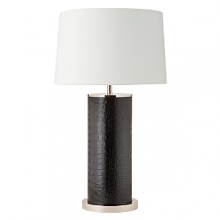 At home or in the office, this embossed leather lamp with polished silver exudes a refined quality. At home or in the office, this embossed leather lamp with polished silver exudes a refined quality.